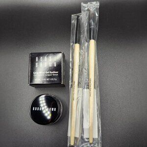 NIB Bobbi Brown Gel Eyeliner in Black Ink AND 2 Full Size Eyeliner Brushes